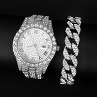 + Cuban Chain Charm Bracelet Iced Out Simple Diamond Watch Jewelry Set Party