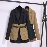 Contrast blazer high end temperament waist slimming high design stitching belt ins style coat jacket