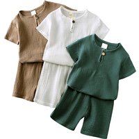 Toddler Boys Clothing Summer Simple Chinese Style Cotton And Linen Thin Breathable Suit Boys And Girls Short Sleeve Shorts Two Piece Set Loose