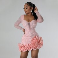 Voghion Women's Diamond Beaded Ruffled Mini Dress