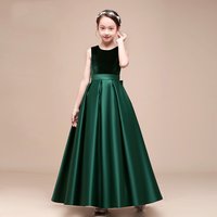 Kids’ Clothing Summer New Small And Medium Children's Dark Green Violin Chorus Dress Girls Piano Performance Dress