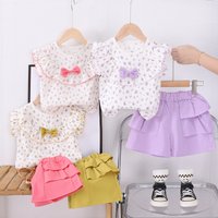 2025 Summer Outfit Full Print Floral Bow Large Collar Short Sleeve Two Piece Set Trendy