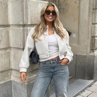 Soft & Stylish Oversized Bomber Jacket Lightweight Fall Winter Coat Stand Collar Button Detail