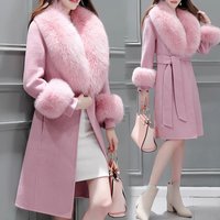  Faux Fur Trimmed Wool Coat – Belted Mid Length Trench V Neck Korean Inspired Elegance