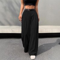 High-Waisted Wide-Leg Trousers For Women – Summer Flow Polyester Pants (Straight/Draped/Office To Casual, Black/Grey/Navy/Beige)