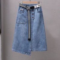 Women's Clothing Summer irregular A line slim skirt spring and summer high end elastic waist versatile denim skirt women's mid length skirt