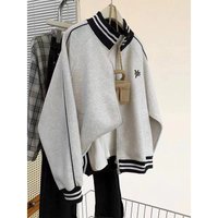 Retro Baseball Jacket – Oversized Varsity Bomber Contrast Stripes & Embroidered Details