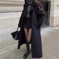 Elegant Long Wool Coat Pure Notched Lapel Trench Coat Belt Retro Office Wear Slim Fit S M L 
