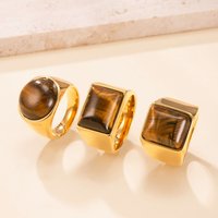 Cross-Border Hot Selling Stainless Casting Geometric Tiger Eye Stone Titanium Steel Ring Men's Retro Punk Style Foreign !