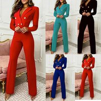 Women's Lapel Long Sleeve Slim Fit Suit Jumpsuit – Elegant One-Piece Pantsuit For Office & Evening