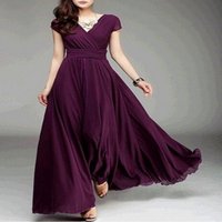 Clothing V Neck Short Sleeve Bohemian Style Waist Dress Long Skirt