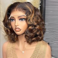 Ombre Blonde Short Bob 5×5 Glueless Human Hair Wigs 13×4 Transparent Lace Frontal Wigs Brown Loose Deep Wave Bob For Women