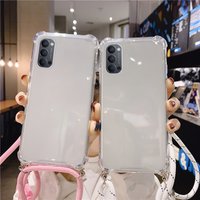 Luxury Lanyard Silicone Phone Case For Oppo Reno 6 5 4 3 2 Pro 5G Find X3 A53 A94 A9 A74 A15 A72 Ultra-thin Necklace Rop