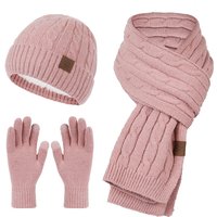 Autumn Winter hat Gloves scarf three piece knitted hat fleece thickened woolen hat bib suit
