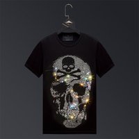 Men's Clothing Hot Diamond T Shirt Men's Short Sleeved Skull Trend T Shirt Spirit Guy Large Size Casual Men's Half Sleeved Mercerized Cotton