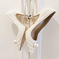 Open Toes Sandals Bridal Dress Wedding Shoes Summer Flat Slippers Designer Slingbacks Pearl Satin Platform Pumps Women