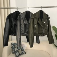 Women’s Clothing Ladies Spring And Autumn Ladies New Lapel Short Jacket Style Motorcycle Fashion Casual Style Slim Leather Jacket