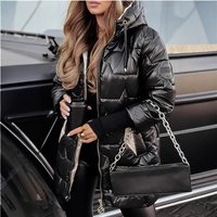 Women's Hooded Mid-Length Coat – Casual Long Sleeve Cotton Jacket With Pockets, Solid Color Outerwear (Black/Champagne/Khaki/Grey/Pink, S-XXXL)