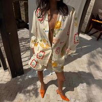 Clothing Fashion Printed Linen Casual Versatile Shirt Cardigan Shorts