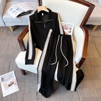 Clothing Plus fat mm fashionable versatile stand up collar tops three stripes overalls sports casual two piece suit