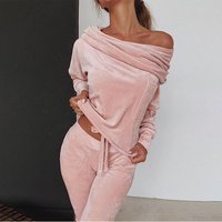 Clothing autumn winter one shoulder long sleeved T shirt + bow knot casual velvet suit.