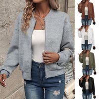 Zip Up Bomber Jacket – Geometric Jacquard Polyester Casual Coat Loose Fit Streetwear Outerwear 8 Colors