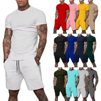 2024 new European solid color short-sleeved shorts sports suit summer ready-made men's suit authentic printable logo
