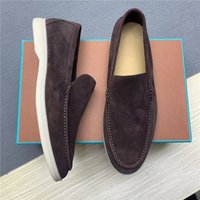 LP Genuine Lazy One Foot Loafers 2025 Casual Low Heel Cowhide Dark Leather Shoes