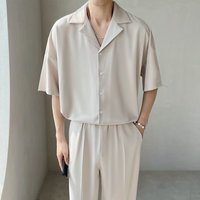 Loom Cuban Collar Short Sleeve Summer Thin Light Mature Style High end Loose Cool Ice Silk Solid Draped Shirt