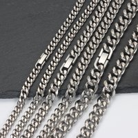 【Titanium Steel Color-Retaining Necklace】Six-Sided Polished Cuban Unisex Hip-Hop Watch Buckle Jewelry Clasp Collarbone