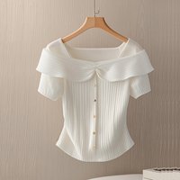 Women's Clothing Unique Square Neck Short Sleeved Knitted Sweater Niche Sweet Hot Girl Slim Short Top