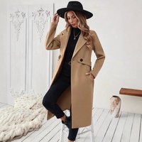 Elegant & Beige Tweed Mid Length Coat – Versatile Office To Evening Wear V Neck & Pockets
