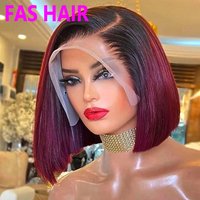 Human Hair T1b 99J Gradient Wig Ombre Straight BOB Wig European American