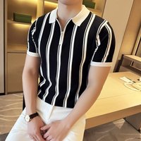 Men’s Half-Zip Contrast Stripe Polo Shirt – Summer Lightweight & Breathable | Slim Lapel Design | Mature Elegant Style