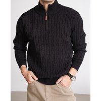  Cable Knit Sweater Winter Half Zip Pullover Thickened Casual Crewneck Jumper Daily Wear
