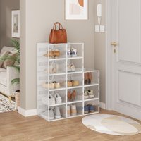 12 Pack Large Clear Stackable Shoe Boxes Lids – Sturdy Plastic Organizers Modular Space Saving Closet & Under Bed Living Room.