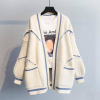 Block Fringe Letter Knit Cardigan – Oversized Longline Sweater – Plush & Warm Autumn Winter