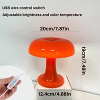 Mushroom Table Lamp Touch Control 3 Dimmable LED Desk Light Cordless Rechargeable Eye Caring Bedside Lamp