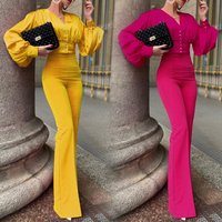 Clothing Fashion Short Shirt Slim High waisted Flared Pants Two piece Set