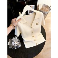 Clothing Korean Style Light Luxury Collared Short Sleeved Knit Top Slim Fit Elegant Summer Arrival