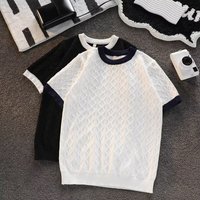Clothing Slim Fit Inner T Shirt Handsome Net Thin Short Sleeved Knitted Bottoming Shirt Round Neck Matching