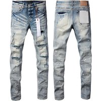 Casual Custom Silk Label Denim High Quality Breathable Fitting Ripped Streets Styles Purple Jeans Ripped Men's Blue