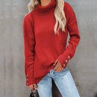 Oversized High Neck Knit Sweater Striped Button Detail Pullover S