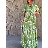 Casual Plus Clothing Printed Loose Casual Long Dress