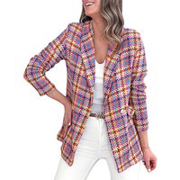 Clothing Plaid Print Long Sleeve Pocket Two Button Blazer