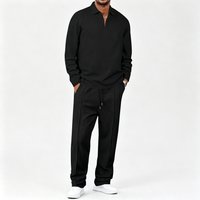 Cross Border American Style Stand up Collar Sweatshirt Waffle Knit Trousers Simple Casual Suit