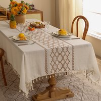 Embroidered Linen Tablecloth – Modern Geometric Patterns Oil & Heat Resistant – Rectangle – Minimalist Home Decor