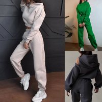 Clothing Two Piece Sports Navel Baring Hooded Sweatshirt Wide Leg Trousers Suit