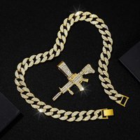 Men’s Jewelry Set Fashion New Large M4A1 Submachine Gun Pendant Cuban Necklace Alloy Full Diamond Hip Hop Jewelry