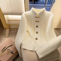 Women's Clothing Autumn and winter high end wear knitted cardigan tops for women, unique and beautiful white sweater short coat for women